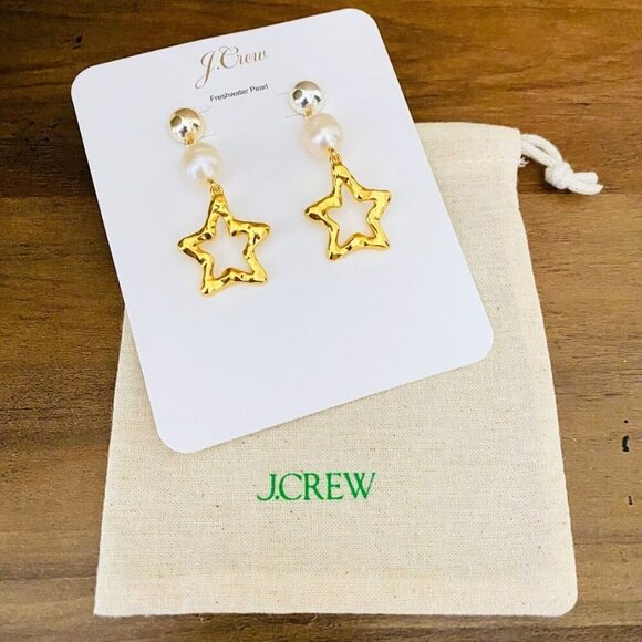 💜 J. Crew Freshwater Pearl & Star Drop Earrings Gold-Plated - Picture 2 of 3